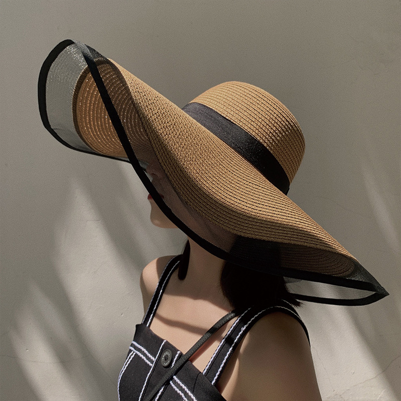Bucket Hat Straw - Dames Zonnehoed Grote Dakrand Golven Strandpet